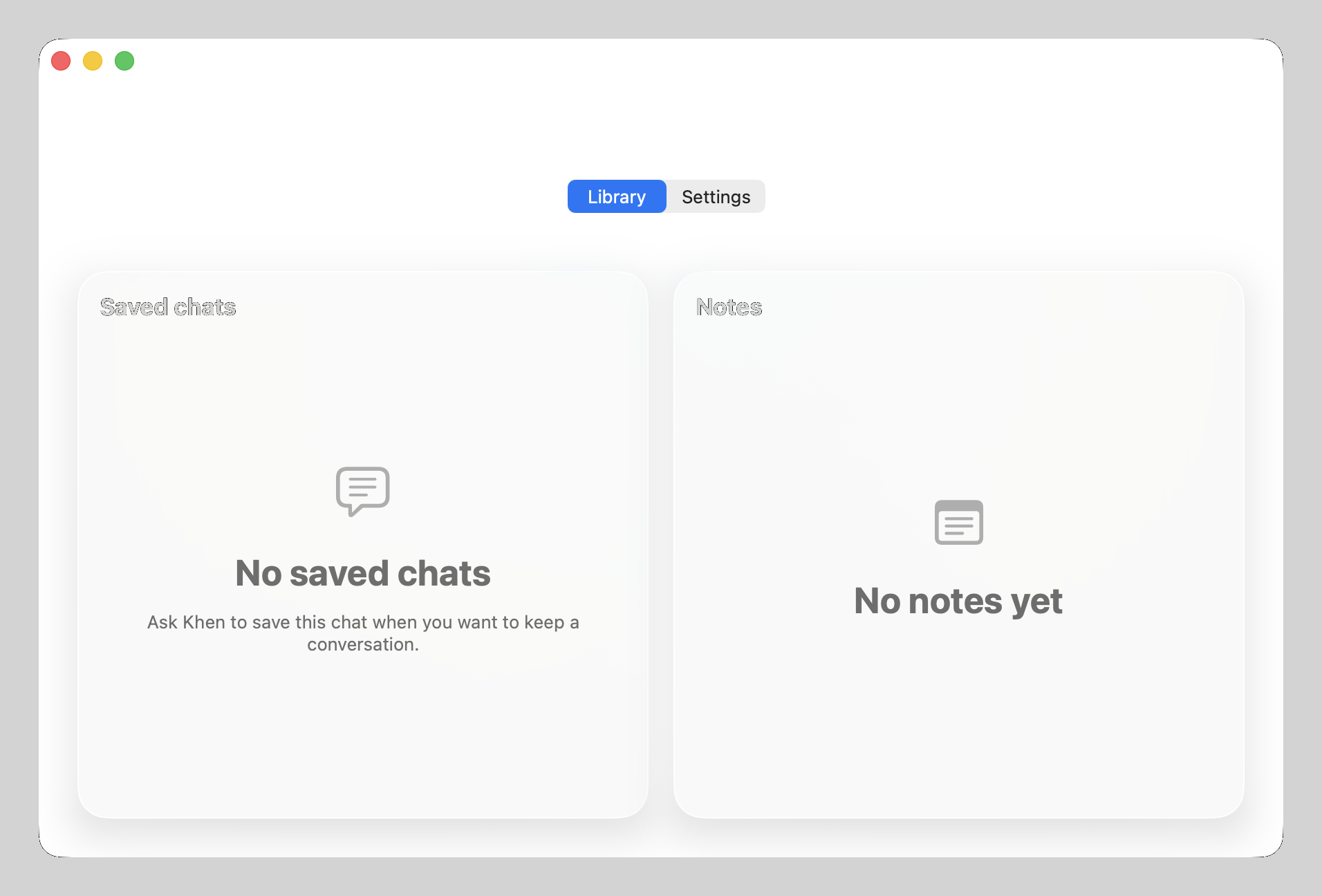 Khen Library — saved chats and notes